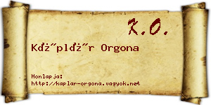 Káplár Orgona névjegykártya
